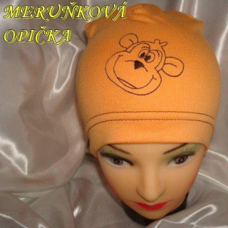 Jarní/podzimní čepice meruňková opička obvod 45-51,52-56 cm