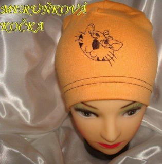 Jarní/podzimní čepice meruňková kočička obvod 45-51 cm