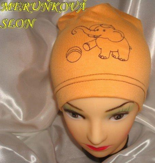 Jarní/podzimní čepice meruňková sloník obvod 45-51 cm