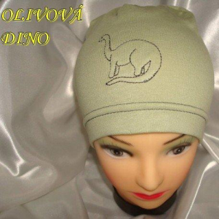 Jarní/podzimní čepice olivová dino obvod 45-51 cm