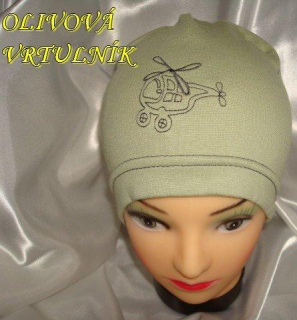 Jarní/podzimní čepice olivová vrtulník obvod 45-51 cm