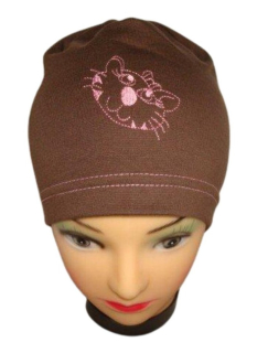 Jarní/podzimní čepice hnědá kočka obvod 38-46 cm