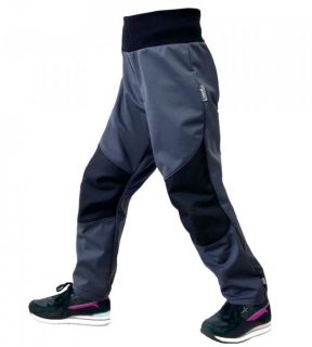 Dětské softshellové kalhoty Unuo Flexi vel. 98/104-146/152 s fleecem šedé 