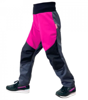Dívčí softshellové kalhoty Unuo Flexi s fleecem vel. 98/104-146/152 šedé s růžovou
