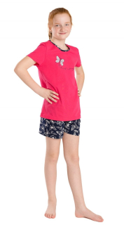 Dívčí letní pyžamo Betty Mode vel. 134-170 tmavě růžové s motýlky