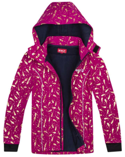 Dívčí softshellová bunda Wolf B2366 tmavě růžová vel. 98/104-122/128 se zlatými kometami 