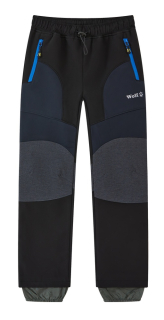 Chlapecké softshellové kalhoty Wolf s fleecem B2493 vel. 92,98 černé s modrými zipy
