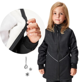 Dětská zimní softshellová bunda Unuo s umělým kožíškem vel. 80/86-158/164 černá