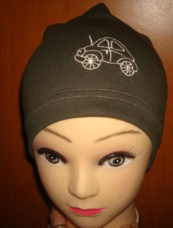 Jarní/podzimní čepice khaki autíčko obvod 45-51 cm