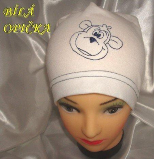 Jarní/podzimní čepice bílá s opičkou chlapecká 45-51 cm