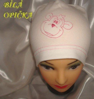 Jarní/podzimní čepice bílá s opičkou dívčí obvod 45-51 cm