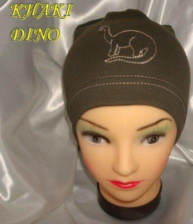 Jarní/podzimní čepice khaki s dinem obvod 45-51 cm