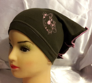 Jarní/podzimní šátek s kočičkou obvod 42-49 cm tmavá khaki