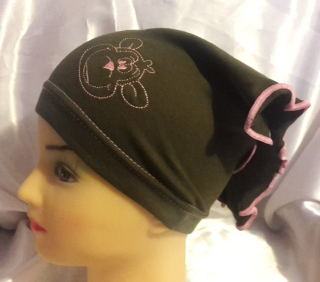 Jarní/podzimní šátek s opičkou obvod 42-49 cm tmavá khaki