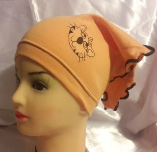 Jarní/podzimní šátek s kočičkou obvod 42-49 cm meruňkový