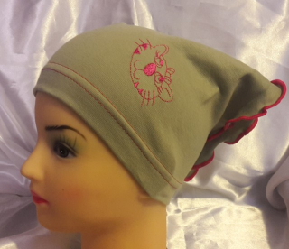 Jarní/podzimní šátek s kočičkou obvod 42-49 cm olivový