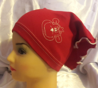 Jarní/podzimní šátek s opičkou obvod 42-49 cm červený