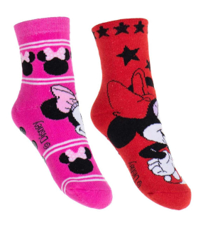 Froté ponožky Minnie s protiskluzem červené a tmavě růžové