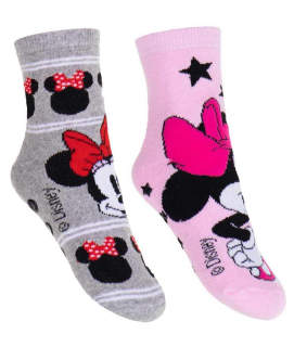 Froté ponožky Minnie s protiskluzem růžové a šedé (dvojbalení)